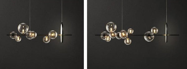 Luci della Scandinavia - Macrocosmo - Moderna illuminazione a LED a forma di sfera di vetro sospesa. Lampadario in stile nordico per sale da pranzo, bar, ristoranti o, perché no, anche per la caffetteria? 2 misure: larghezza 90 o 120 cm. 7 teste - Larghezza 90 cm, Altezza 30 cm, 7x5W + 17W 10 teste - Larghezza 100 cm, Altezza 30 cm, 10x5W + 17W