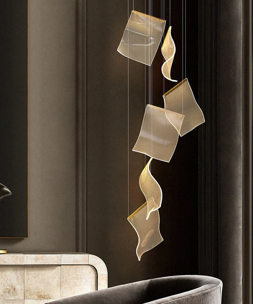 Luci della Scandinavia - Breeze - Lampadario. Lampadario a LED creativo postmoderno. Design di illuminazione unico con chip LED a basso consumo energetico che garantiranno una presenza calda e accogliente con un impatto ambientale minimo. Applicazioni: soggiorni, camere da letto, ingressi, balconi, scale, angoli ecc. Illuminazione Duplex Rotante Scala Guida di Luce Lampada a Sospensione Soggiorno Apparecchio Regolabile