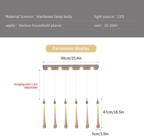 Mccolister 6 - Lampada a sospensione per isola da cucina a LED in oro chiaro