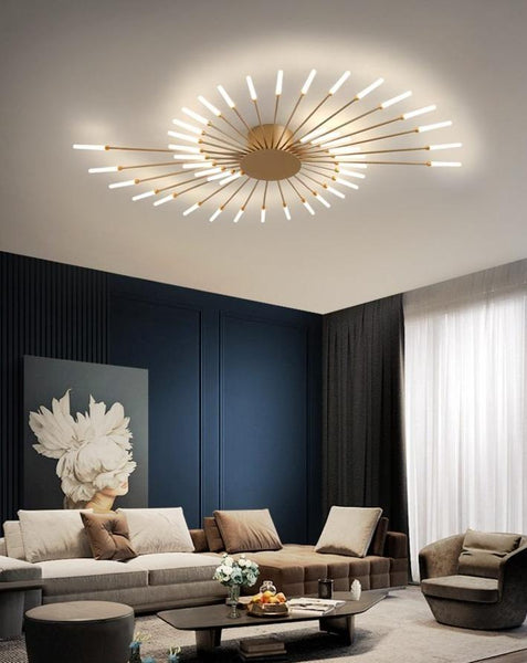 Zenduce - Lampadario a LED da soffitto. Adatto alla maggior parte degli ambienti: soggiorno, camera da letto, ecc. Crea un'atmosfera luminosa ma armoniosa con una magica cascata di luce calda e diffusa. Corpo e struttura in ferro, estremità in vetro satinato. Luce calda. La lampada è disponibile in 6 diverse dimensioni: 12 teste - 12W, diametro 80 cm, altezza 7 cm, 8-12 m².